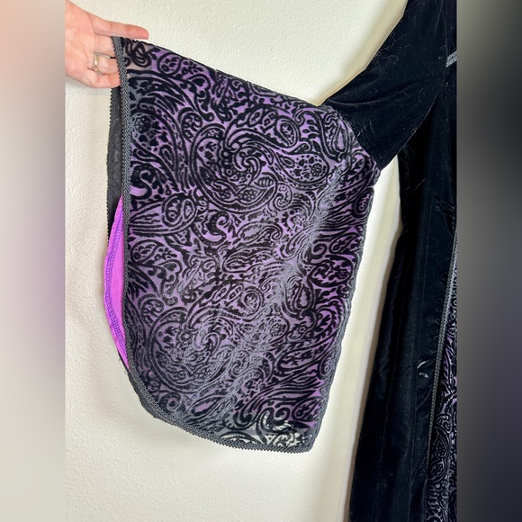 Vintage Lip Service Los Angeles Black & Purple Velvet Burnout Layer Maxi Dress L - Picture 6 of 13